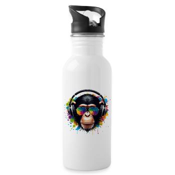 DJ Monkey Schimpanse Affe Musik Kopfhörer lustig - Trinkflasche mit integriertem Trinkhalm - Weiß - Rechts