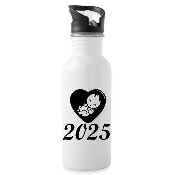 Baby will be born in 2025, baby will be born in 2025 - Water bottle with straw - white - Right