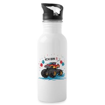 Monster Truck - Ich bin 5 - Einzigartiges Geschenk - Trinkflasche mit integriertem Trinkhalm - Weiß - Rechts