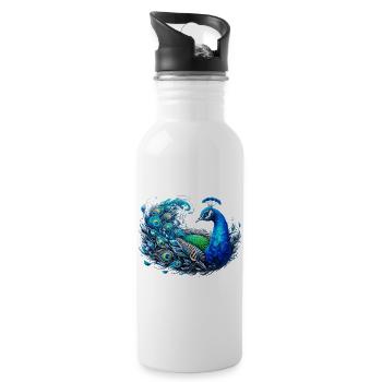 Pfau - Trinkflasche mit integriertem Trinkhalm - Weiß - Rechts
