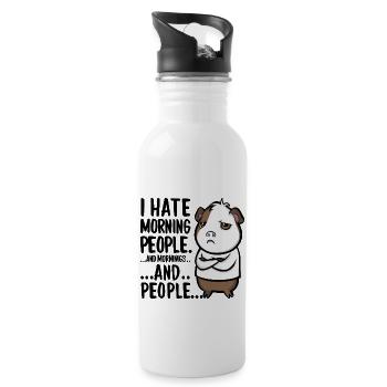 I Hate Morning People für einen Morgenmuffel - Trinkflasche mit integriertem Trinkhalm - Weiß - Rechts