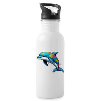 Delfin Globus Welt Planet Erde - Trinkflasche mit integriertem Trinkhalm - Weiß - Rechts