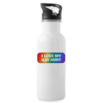 Ich liebe meine schwule Tante - Trinkflasche mit integriertem Trinkhalm - Weiß - Rechts