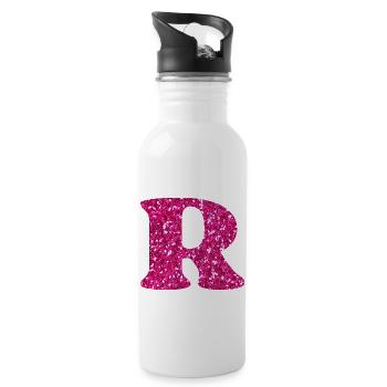 Glitzer rosa Buchstabe r - Trinkflasche mit integriertem Trinkhalm - Weiß - Rechts