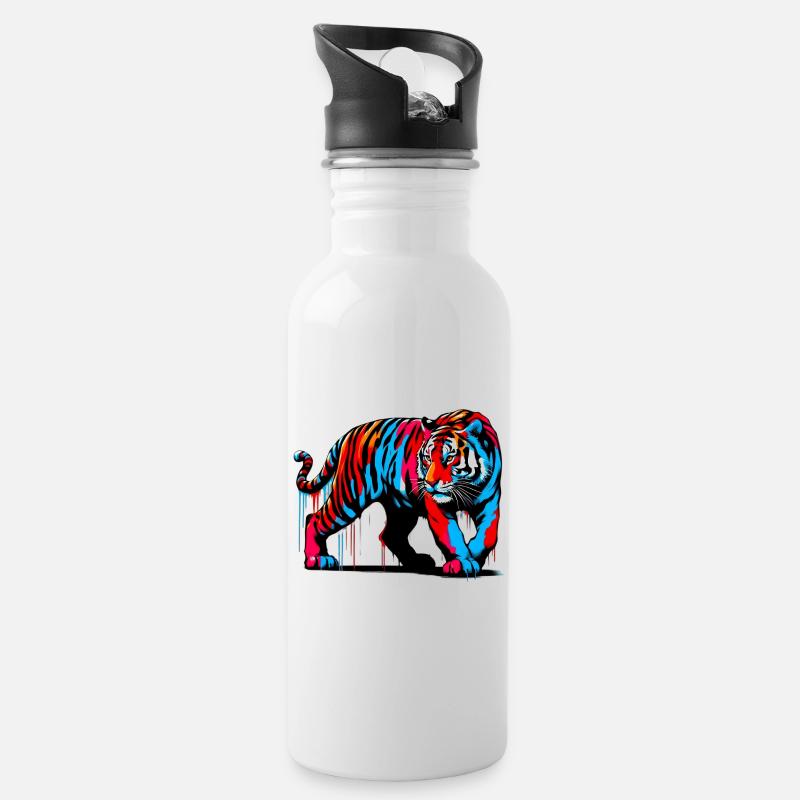 Tiger - Trinkflasche mit integriertem Trinkhalm - Weiß