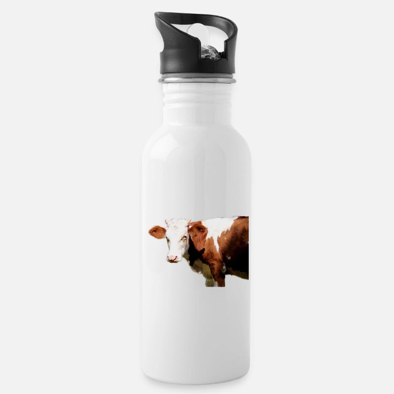 Kuh - Trinkflasche mit integriertem Trinkhalm - Weiß