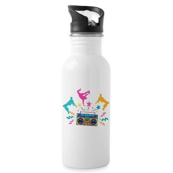 Boombox Neon Dancing Silhouettes - Water bottle with straw - white - Right