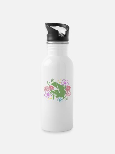 Klavierspieler Pianist - Trinkflasche mit integriertem Trinkhalm - Weiß