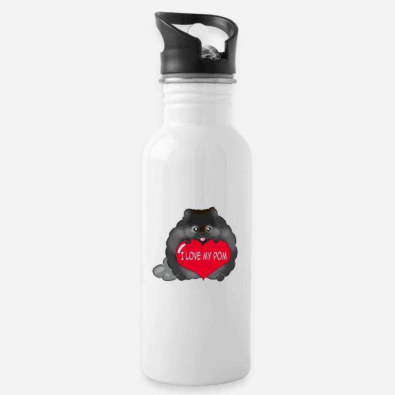 Ich liebe meinen Pom schwarz - Trinkflasche mit integriertem Trinkhalm - Weiß