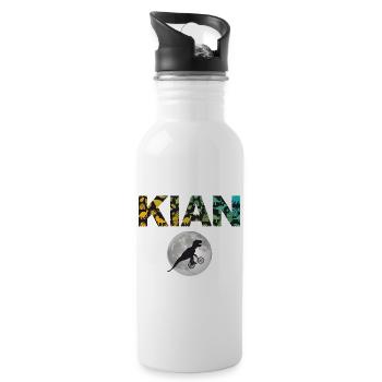 KIAN - Schöner Jungen Name mit Dinosaurier - Trinkflasche mit integriertem Trinkhalm - Weiß - Rechts