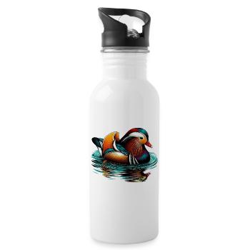 Mandarin duck - Water bottle with straw - white - Right
