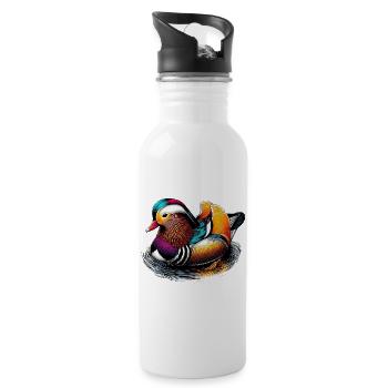Mandarin duck - Water bottle with straw - white - Right