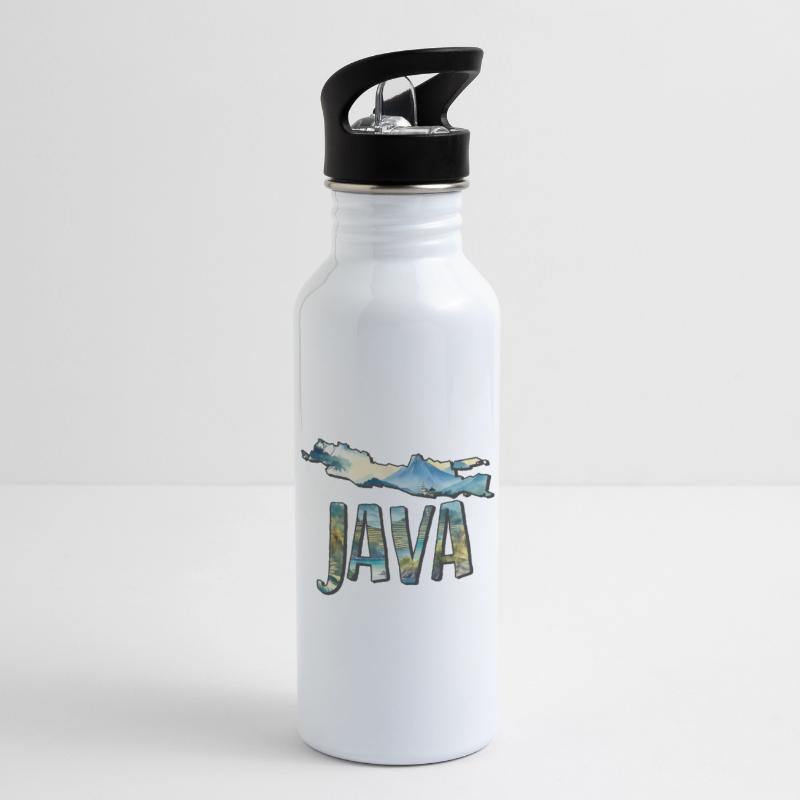 Watercolor Map Java Water bottle with straw