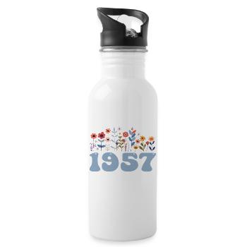 1957 Blumenmuster 1957 Blumen-thema Blumen 1957 - Trinkflasche mit integriertem Trinkhalm - Weiß - Rechts