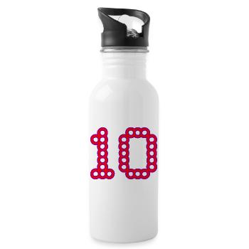 10. 10 JAHRE. 10-JÄHRIGES JUBILÄUM. 10-JÄHRIGES JUBILÄUM. - Trinkflasche mit integriertem Trinkhalm - Weiß - Rechts