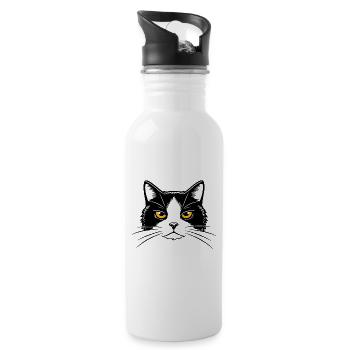 Illustration d’une tête de chat. - Gourde avec paille intégrée - blanc - Droite