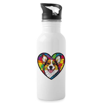 Corgi Chien Coeur Chien Amour - Gourde avec paille intégrée - blanc - Droite