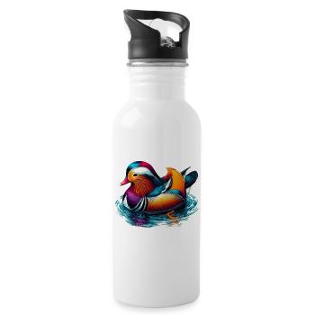 Mandarin duck - Water bottle with straw - white - Right