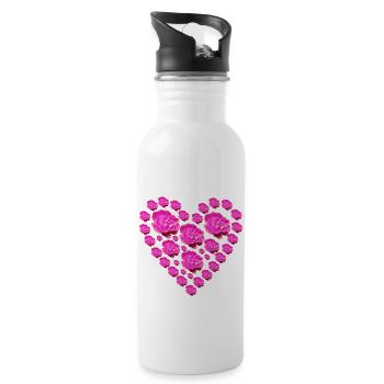 pink roses heart - Water bottle with straw - white - Right