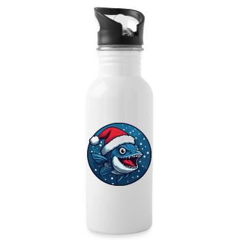 Piranha Fische Weihnachten Tier - Trinkflasche mit integriertem Trinkhalm - Weiß - Rechts