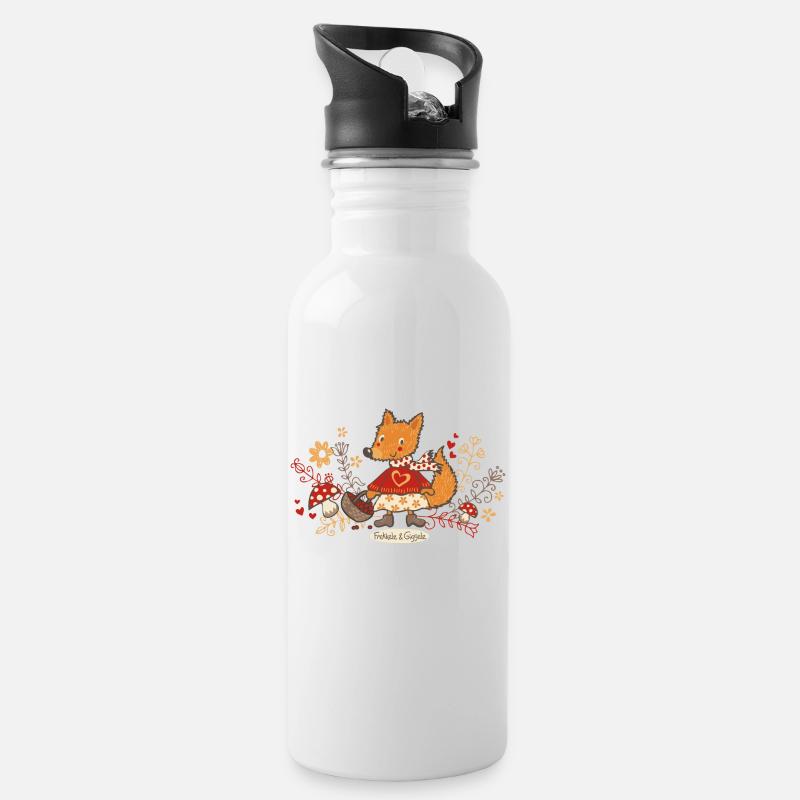 Fuchs auf Beerensuche - Trinkflasche mit integriertem Trinkhalm - Weiß
