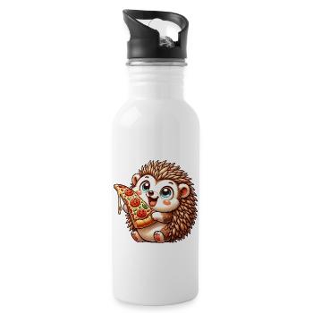 Niedlicher Igel Pizza Liebhaber Comic Italienische - Trinkflasche mit integriertem Trinkhalm - Weiß - Rechts