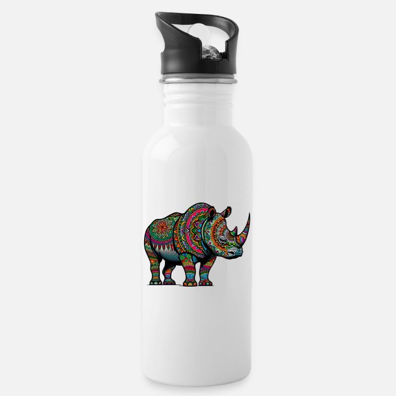 Rhinocéros - Gourde avec paille intégrée - blanc