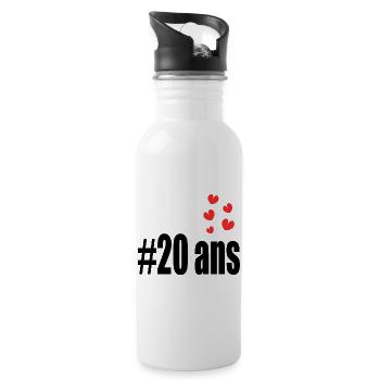 20. 20 ANS. 20e ANNIVERSAIRE. ANNIVERSAIRE 20 ANS. - Gourde avec paille intégrée - blanc - Droite