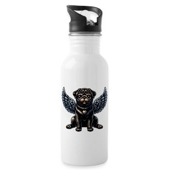 Süßer Mops Engel Gotisch Barock Stil - Trinkflasche mit integriertem Trinkhalm - Weiß - Rechts