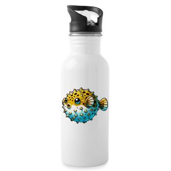 Kugelfisch - Trinkflasche mit integriertem Trinkhalm - Weiß - Rechts