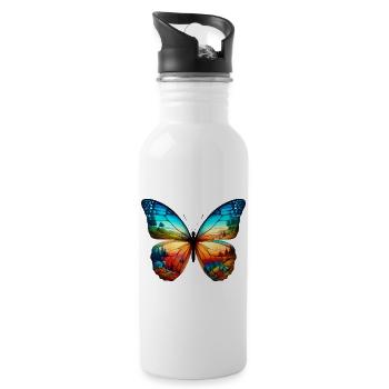 Schmetterling - Trinkflasche mit integriertem Trinkhalm - Weiß - Rechts