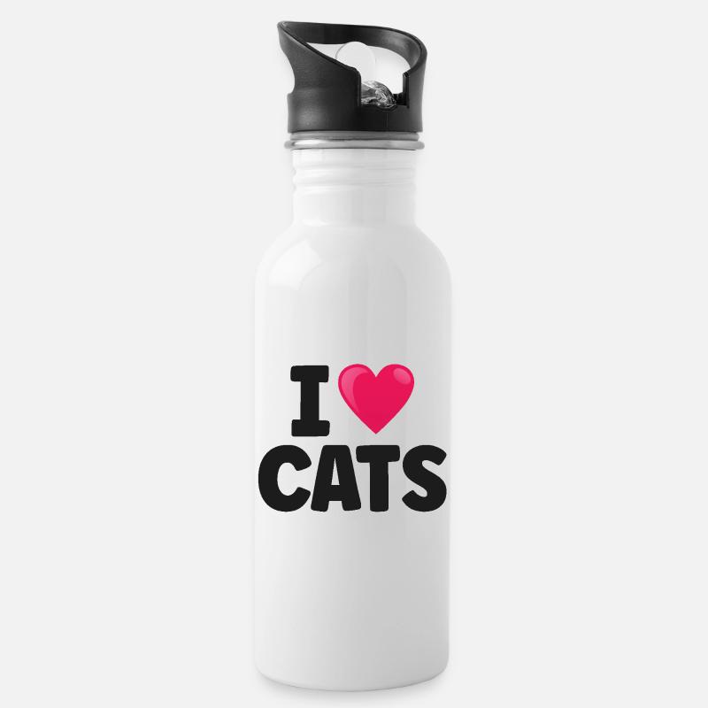 Katze - Trinkflasche mit integriertem Trinkhalm - Weiß