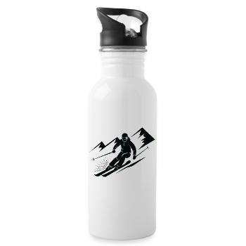 Skiers Ski Winter Winter Holiday Winter sports - Water bottle with straw - white - Right