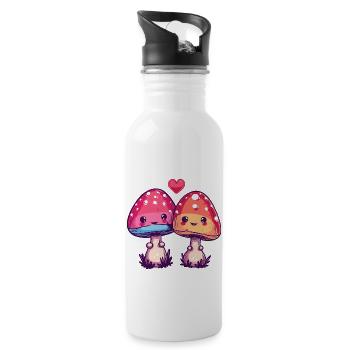 Mushrooms Couple Love Heart Comic - Water bottle with straw - white - Right