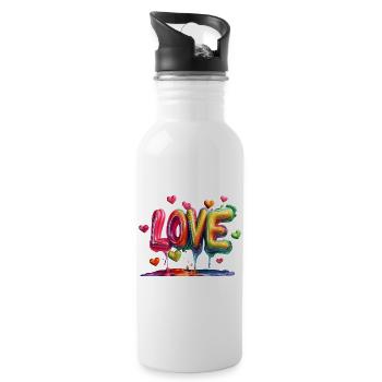 Bunte Love-Ballon Schrift - Trinkflasche mit integriertem Trinkhalm - Weiß - Rechts