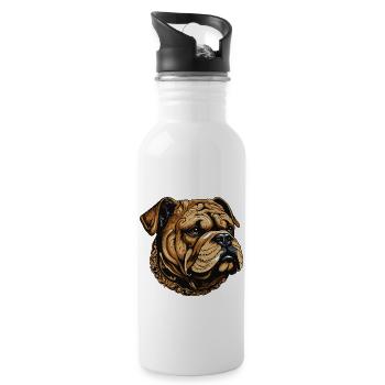 Portrait de chien bouledogue - Gourde avec paille intégrée - blanc - Droite