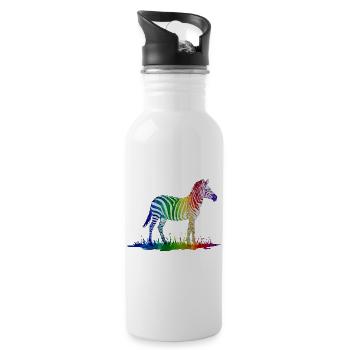 Regenbogen Zebra - Trinkflasche mit integriertem Trinkhalm - Weiß - Rechts