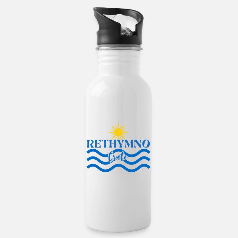 Rethymno Sunset Wave Design - Trinkflasche mit integriertem Trinkhalm - Weiß