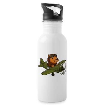 Flying Beaver Pilot in Plane - Water bottle with straw - white - Right
