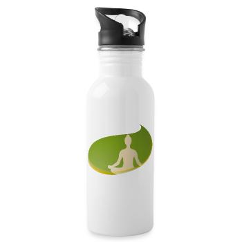 Yoga Silhouette in grüner Tropfenform – Zen Design - Trinkflasche mit integriertem Trinkhalm - Weiß - Rechts