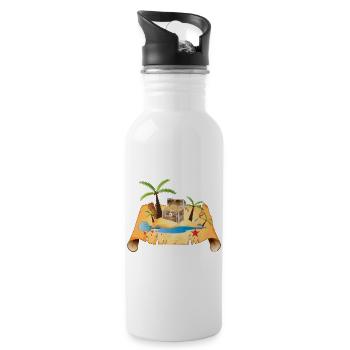 Abenteuerliche Schatzkarte mit Goldtruhe - Trinkflasche mit integriertem Trinkhalm - Weiß - Rechts