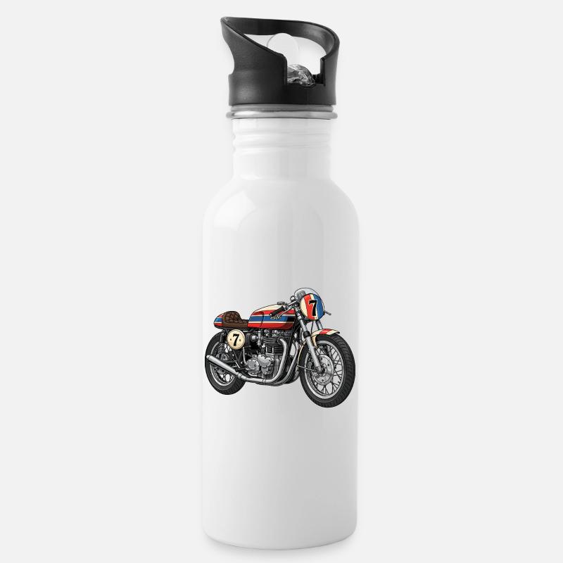 Old school motorcycle - Trinkflasche mit integriertem Trinkhalm - Weiß
