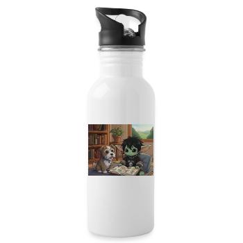 Cute fantasy book friend with dog - Water bottle with straw - white - Right