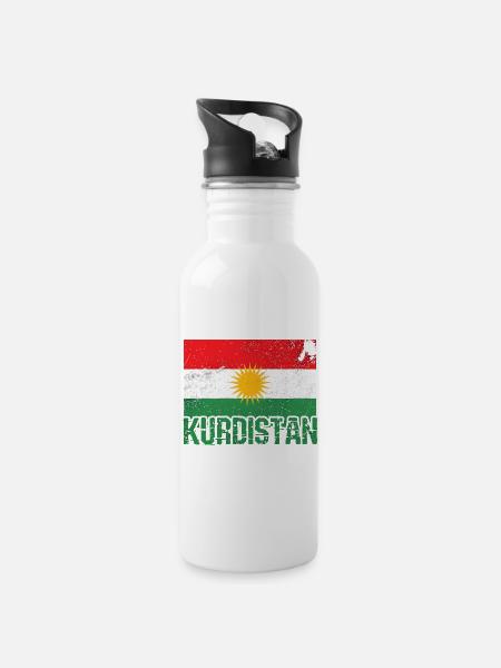 Kurdisches Friedenssymbol mit Kurdistan Kurden - Trinkflasche mit integriertem Trinkhalm - Weiß