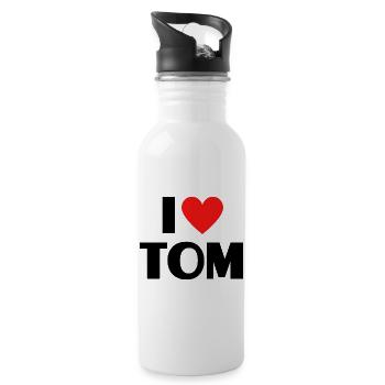 I love Tom Rotes Herz Liebe Fan Geschenk - Trinkflasche mit integriertem Trinkhalm - Weiß - Rechts