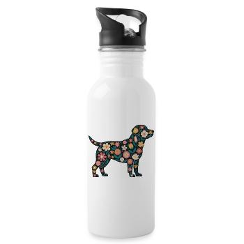 Flower Dog Silhouette - Water bottle with straw - white - Right