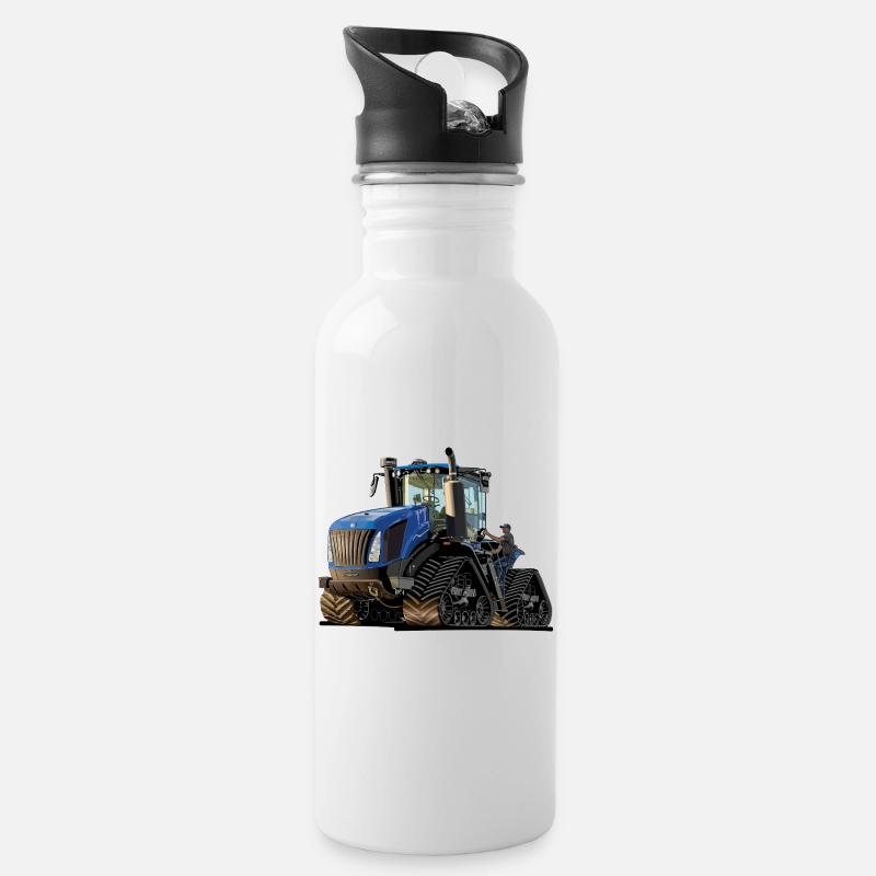 Traktor mit Raupenantrieb - Trinkflasche mit integriertem Trinkhalm - Weiß