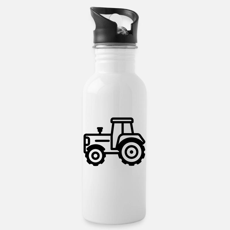 Traktor - Trinkflasche mit integriertem Trinkhalm - Weiß