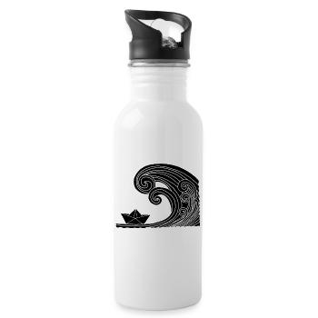 Bateau en papier et océan noir - Gourde avec paille intégrée - blanc - Droite