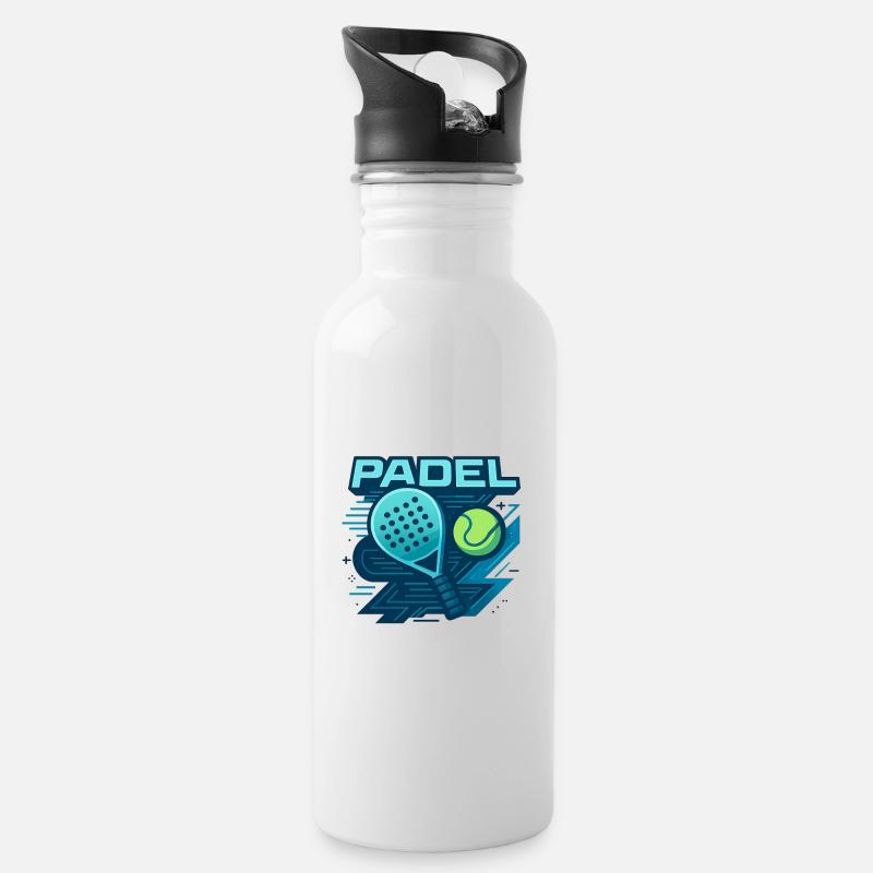Padel Logo Schläger Ball Dynamik - Trinkflasche mit integriertem Trinkhalm - Weiß